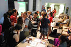 Students in SIS 319, The Political Ecology of Food and Agriculture, exhibit their projects in Battelle Atrium. Photo by Rachel Lincoln.